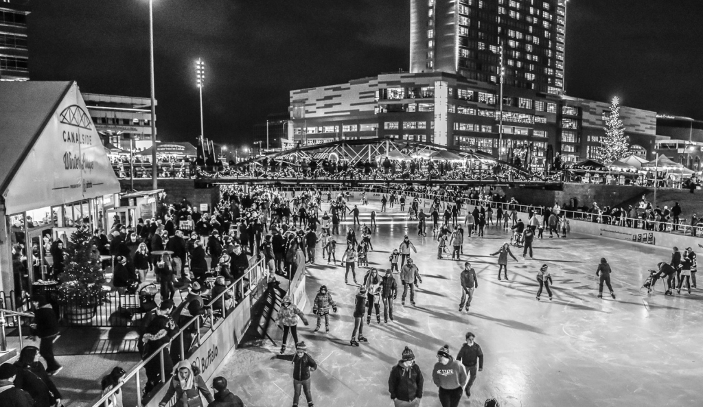 Ice skaters at Canalside