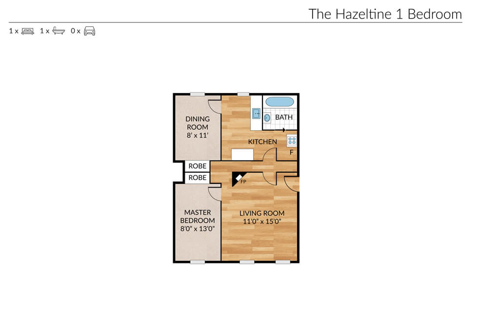 1 Bedroom Floor Plan at The hazeltine Apartments in Kenmore, NY