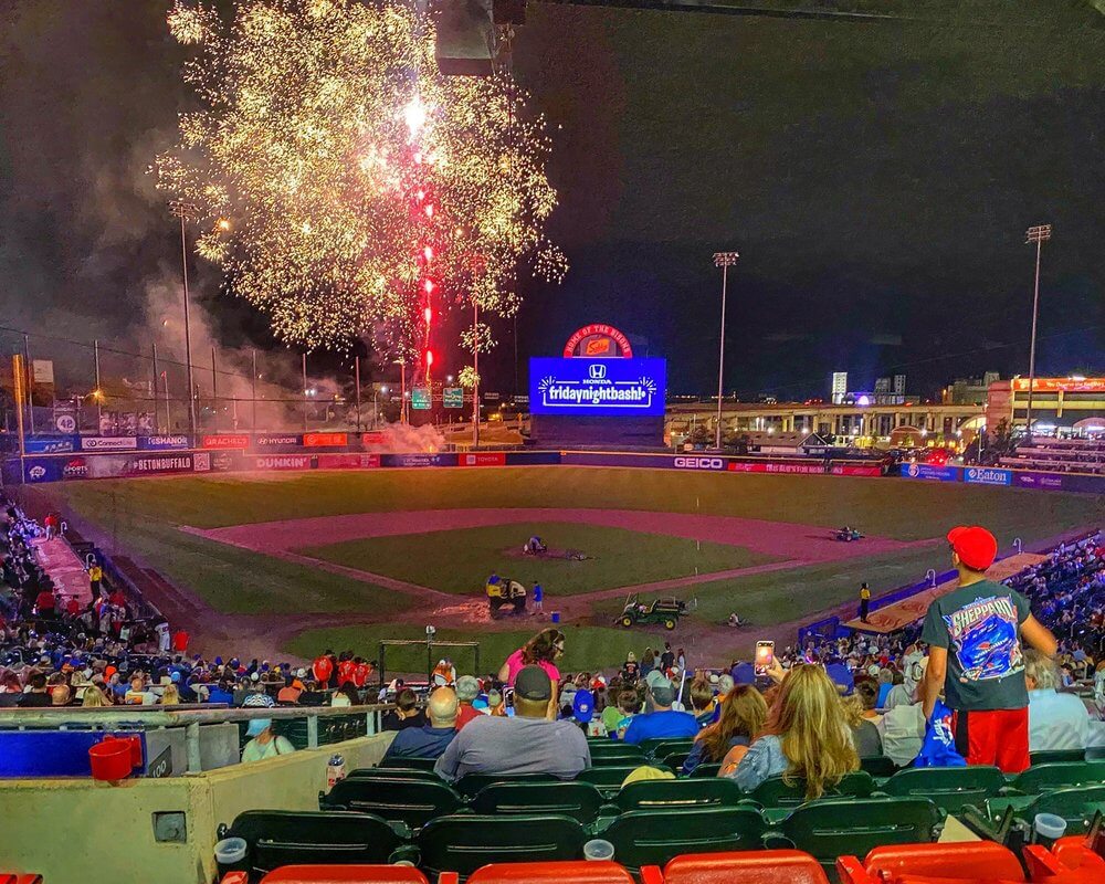 fireworks after Buffalo Bisons game at Sahlen Field in Buffalo, NY