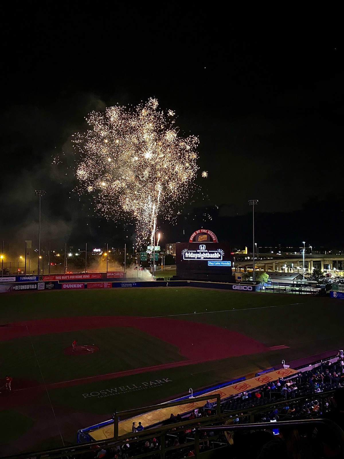 Fireworks over Sahlen Field after a Buffalo Bisons game