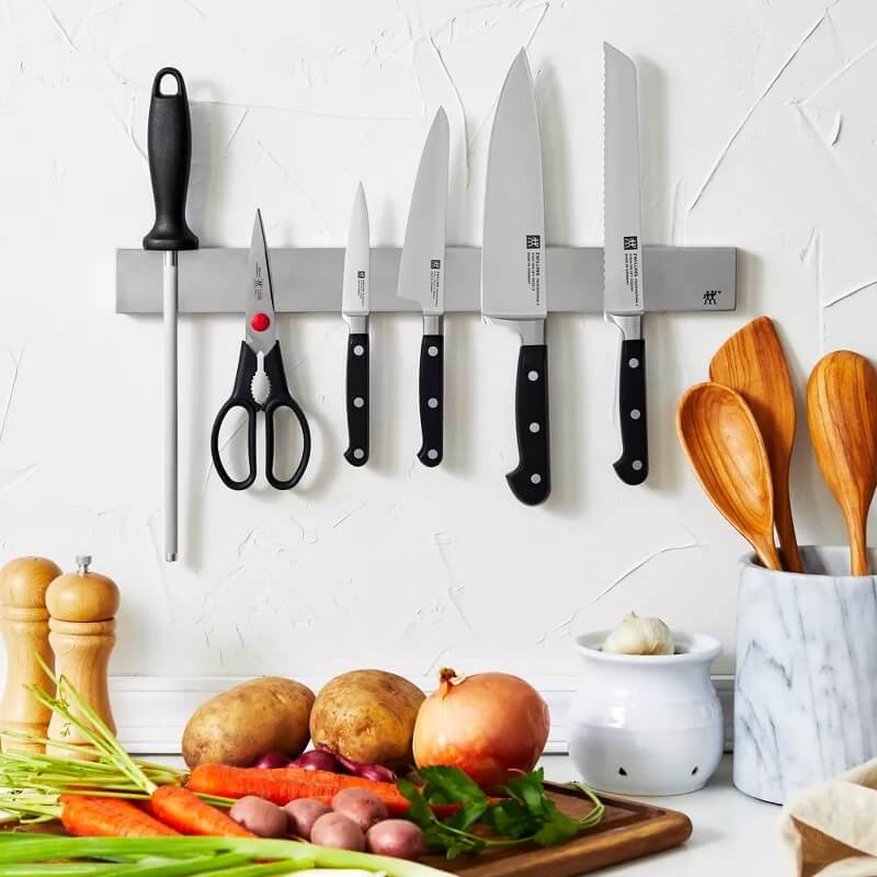 magnetic knife holder for kitchen with utensils hanging