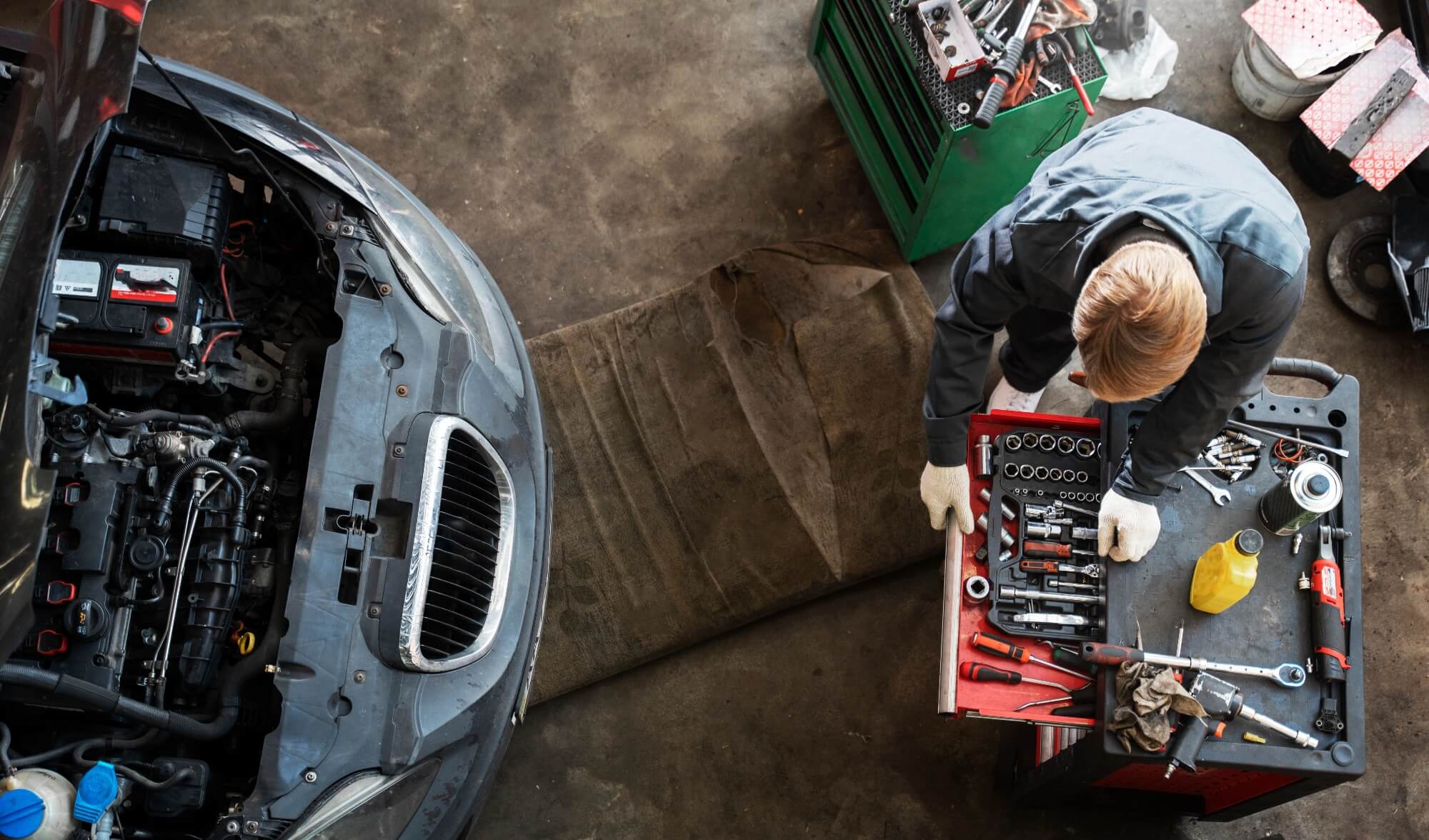 car in shop for routine work