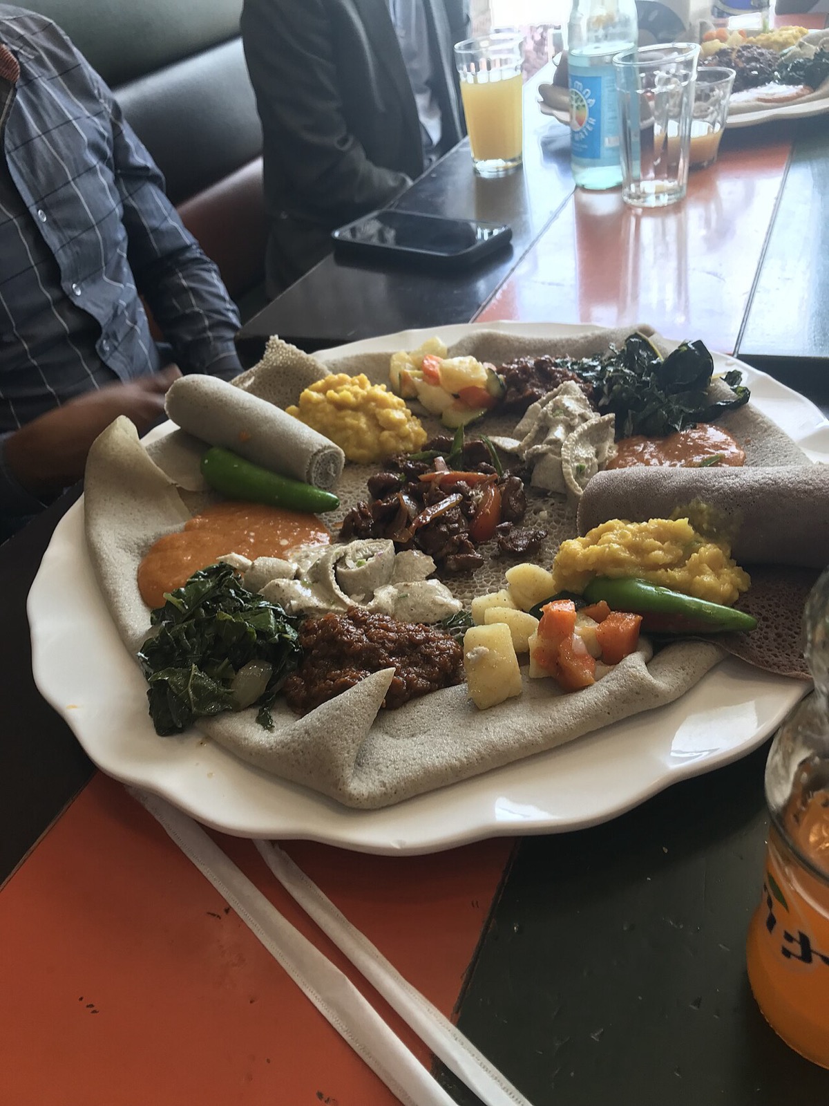 Ethiopian fasting platter of stews served on injera