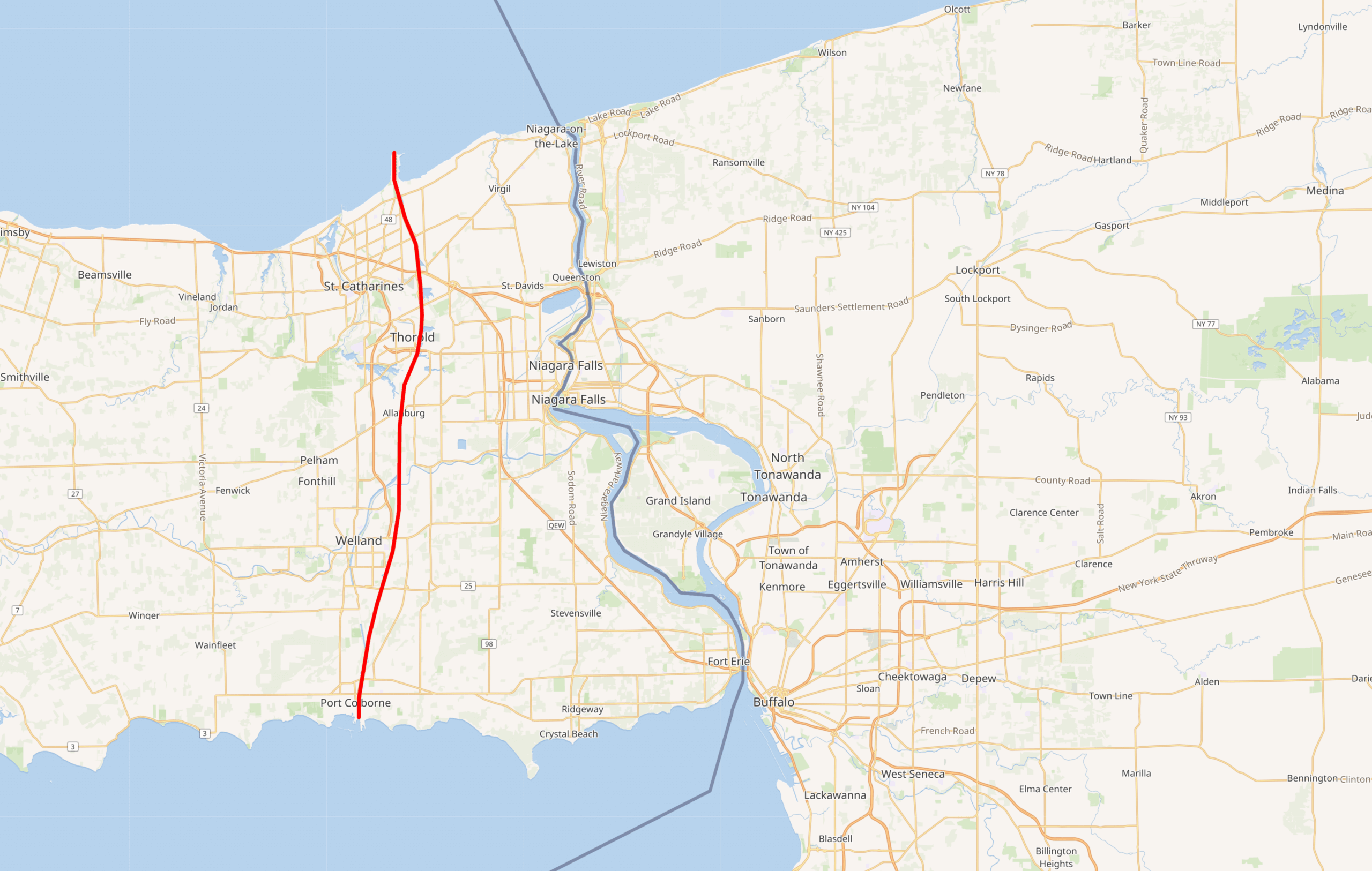 Screen Shot of Welland Canal in Red