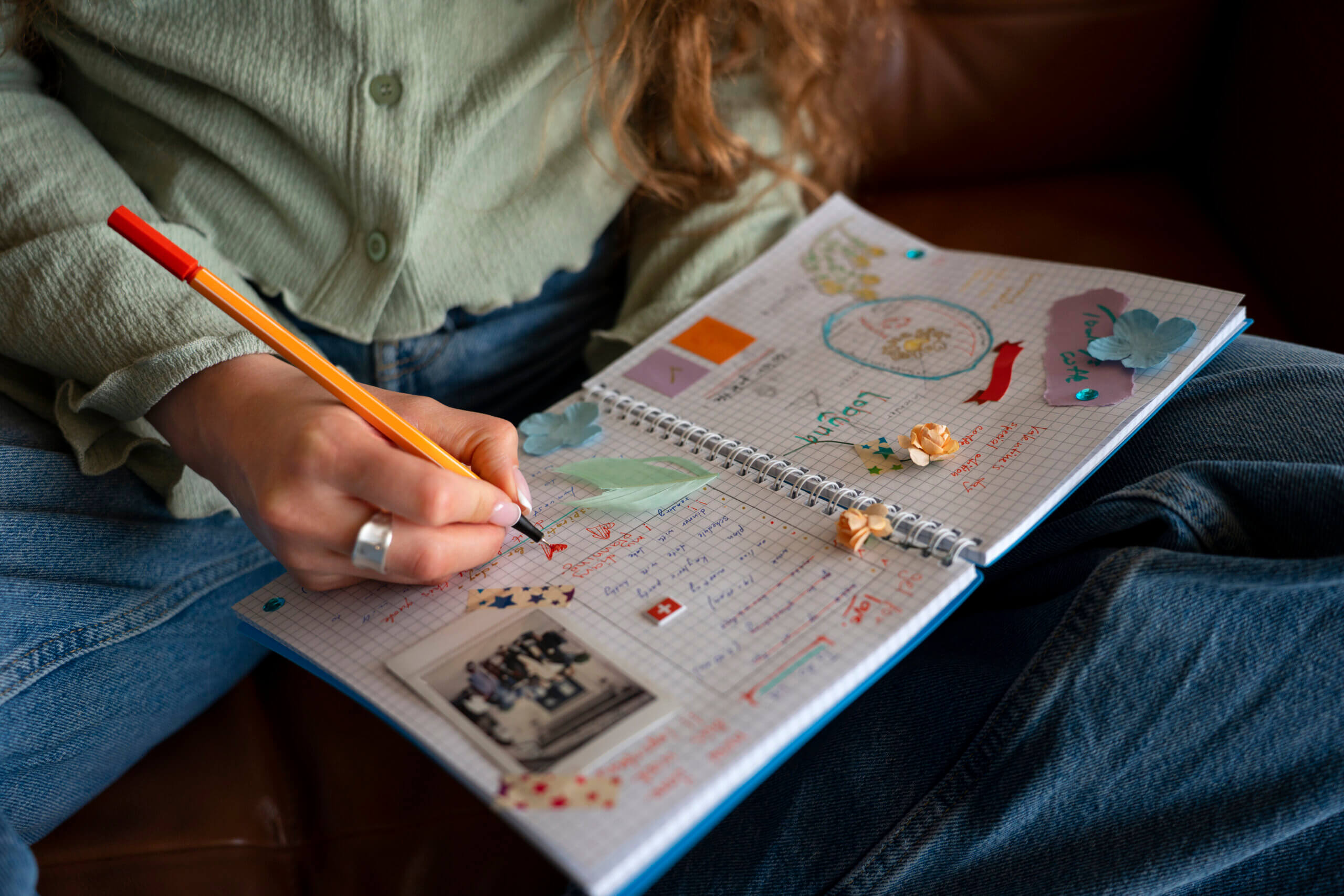 woman completing journal exercise