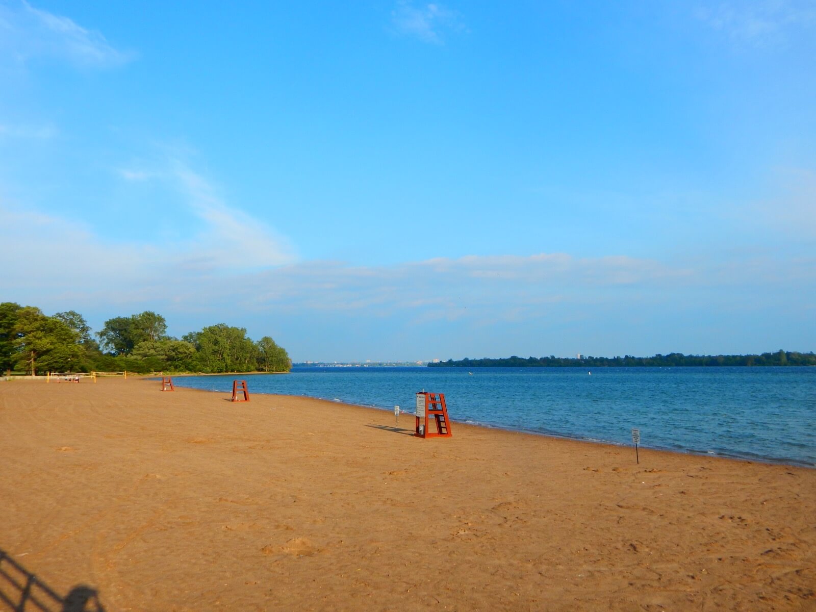 The sandy swimming beach at Beaver Island State Park on Grand Island, New York, along the Niagara River
